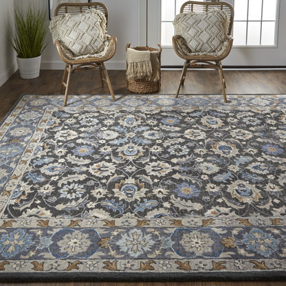 9 x 12 Taupe & Ivory Wool Floral Hand Tufted Rug