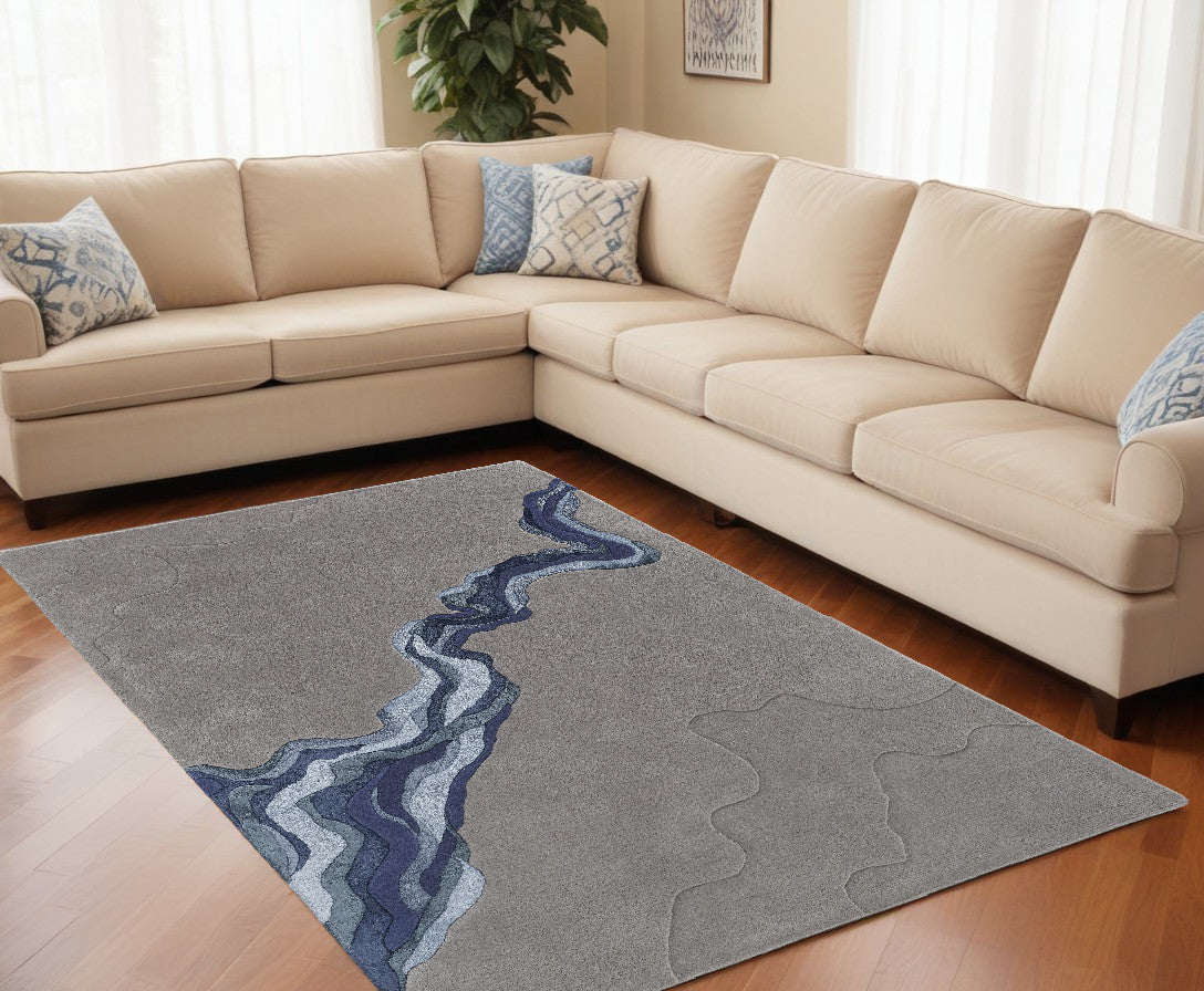9 x 12 Gray & Blue Wool Hand Tufted Rug