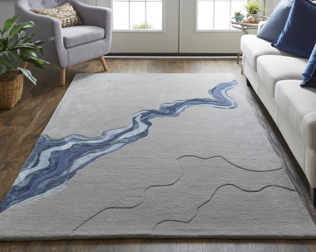 9 x 12 Gray & Blue Wool Hand Tufted Rug