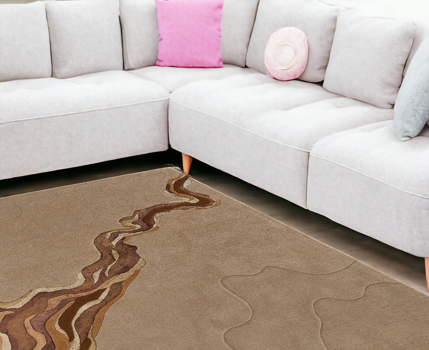 8 x 10 Beige & Brown Hand Tufted Rug