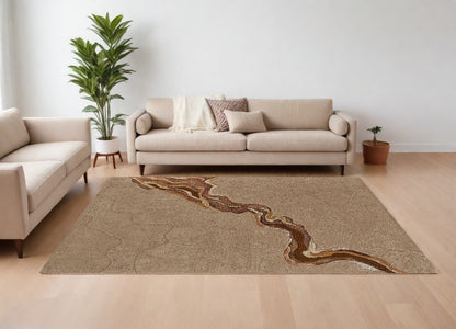 9 x 12 Tan & Orange Wool Hand Tufted Rug