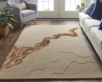 9 x 12 Tan & Orange Wool Hand Tufted Rug