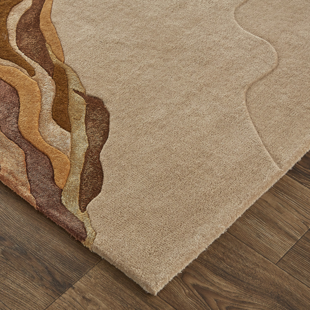 9 x 12 Tan & Orange Wool Hand Tufted Rug