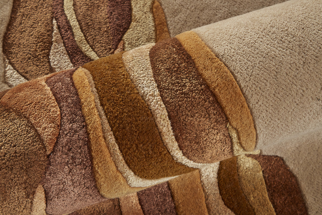 9 x 12 Tan & Orange Wool Hand Tufted Rug