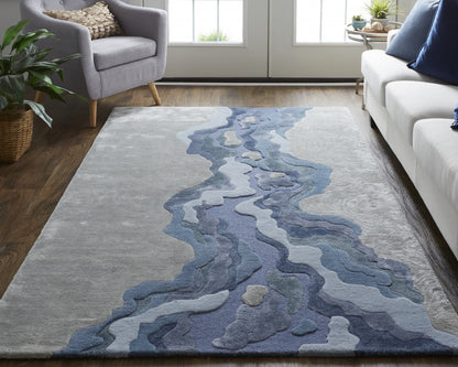 9 x 12 Blue & Gray Wool Hand Tufted Rug