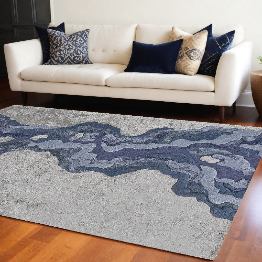 9 x 12 Blue & Gray Wool Hand Tufted Rug
