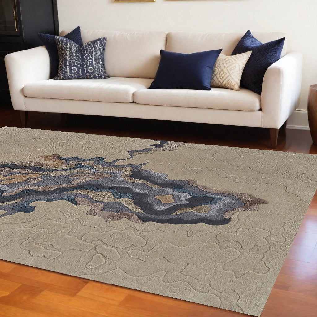 9 x 12 Tan & Brown Wool Hand Tufted Rug