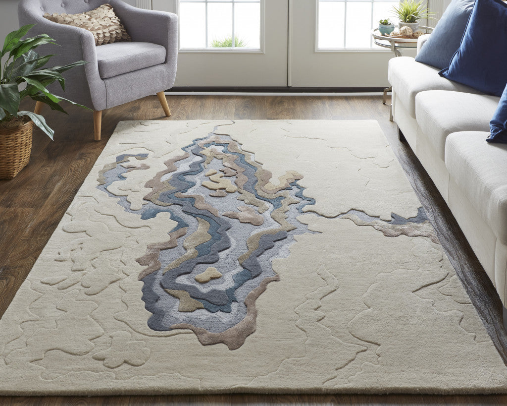 9 x 12 Tan & Brown Wool Hand Tufted Rug