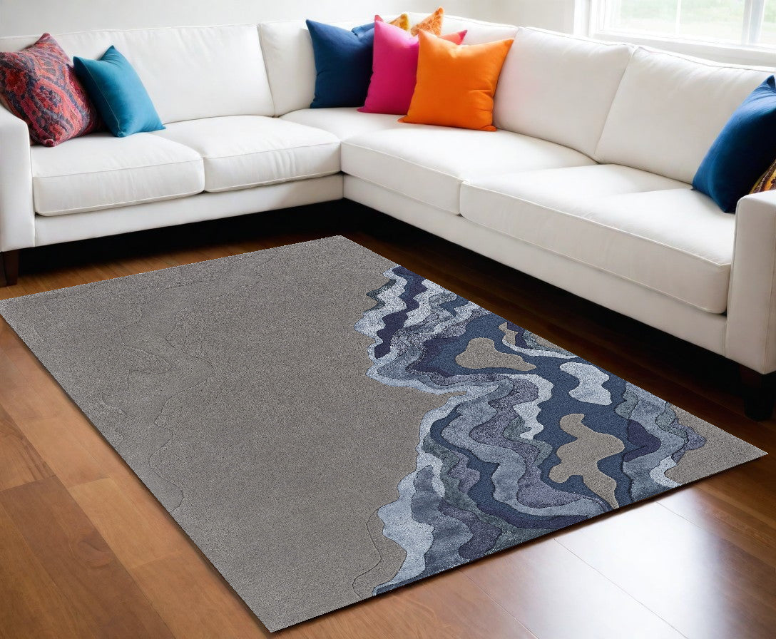 9 x 12 Blue & Gray Wool Hand Tufted Rug