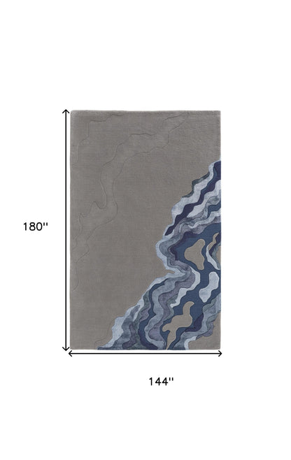 12 x 15 Blue & Gray Wool Hand Tufted Rug