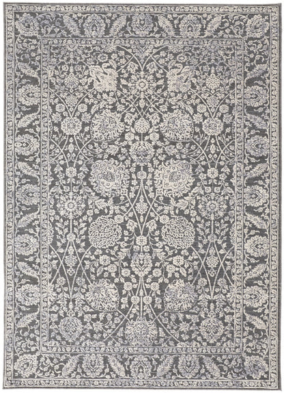 8 x 10 Taupe & Ivory Floral Power Loom Rug