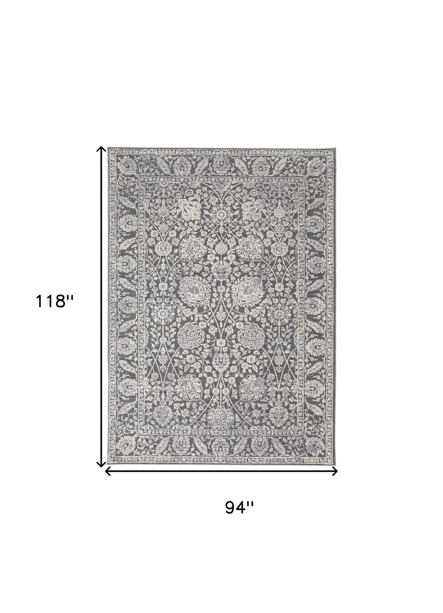 8 x 10 Taupe & Ivory Floral Power Loom Rug