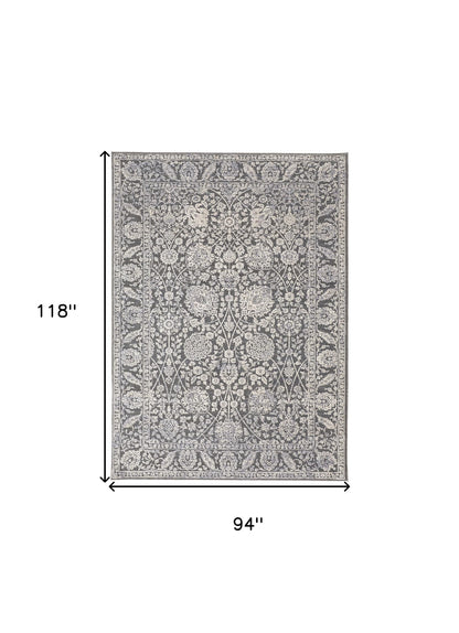 8 x 10 Taupe & Ivory Floral Power Loom Rug