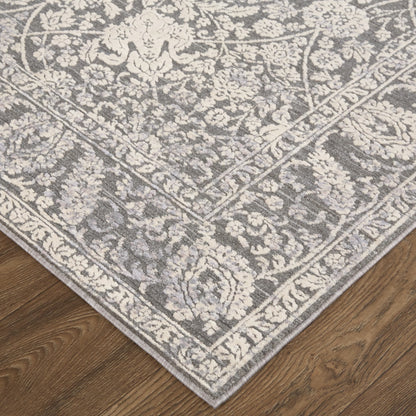 8 x 10 Taupe & Ivory Floral Power Loom Rug