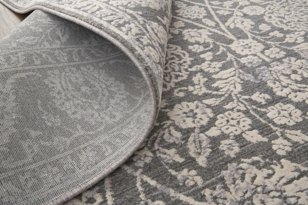 8 x 10 Taupe & Ivory Floral Power Loom Rug