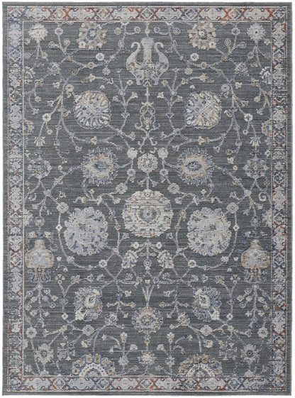 8 x 10 Gray & Ivory Floral Power Loom Rug