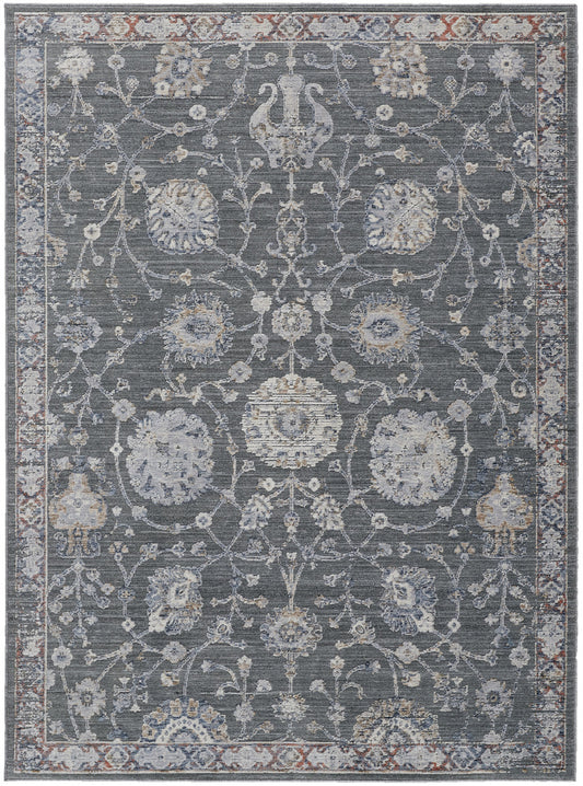 8 x 10 Gray & Ivory Floral Power Loom Rug
