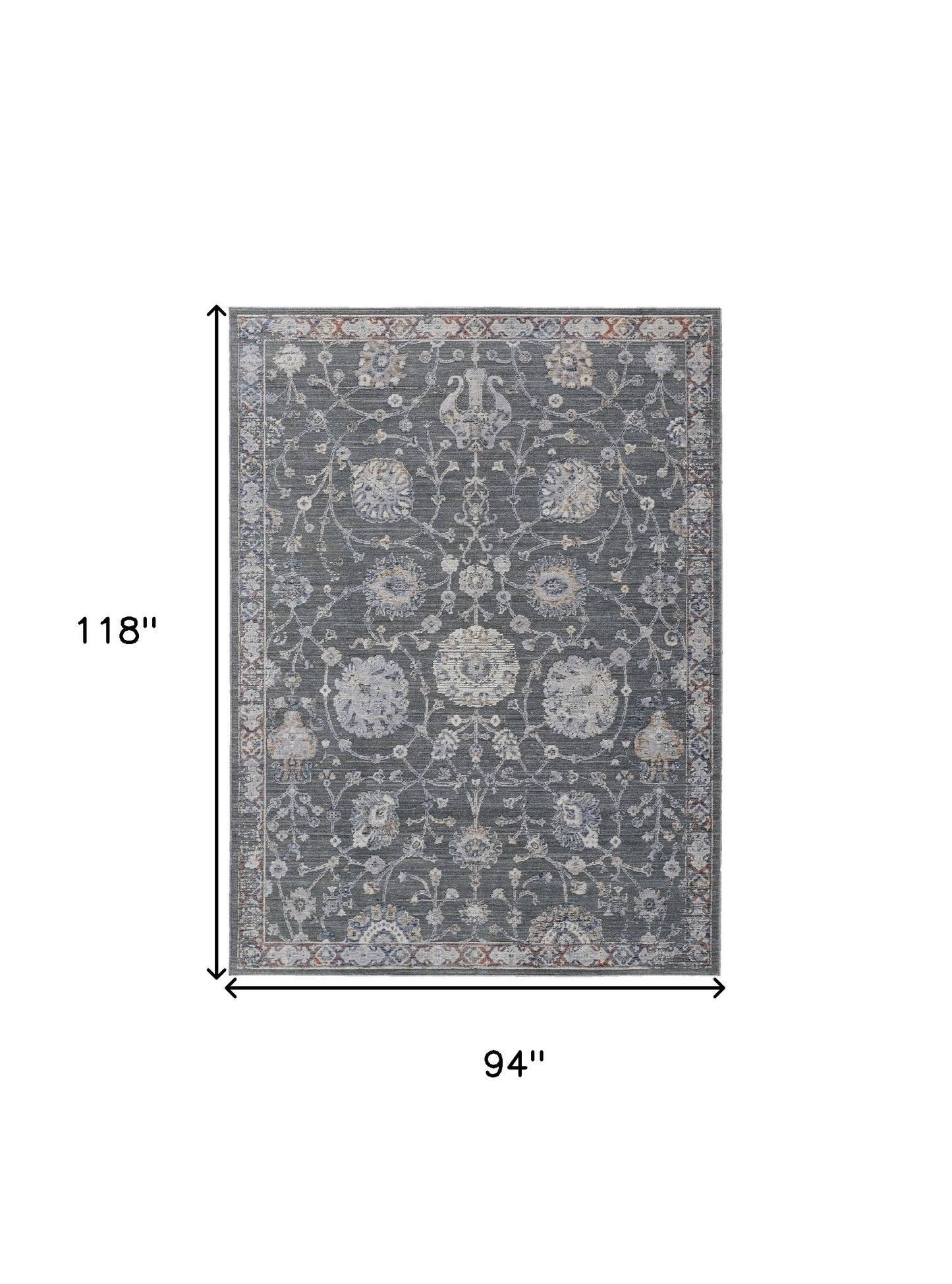 8 x 10 Gray & Ivory Floral Power Loom Rug