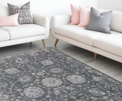8 x 10 Gray & Ivory Floral Power Loom Rug