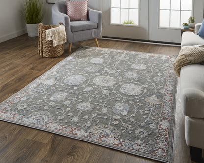8 x 10 Gray & Ivory Floral Power Loom Rug