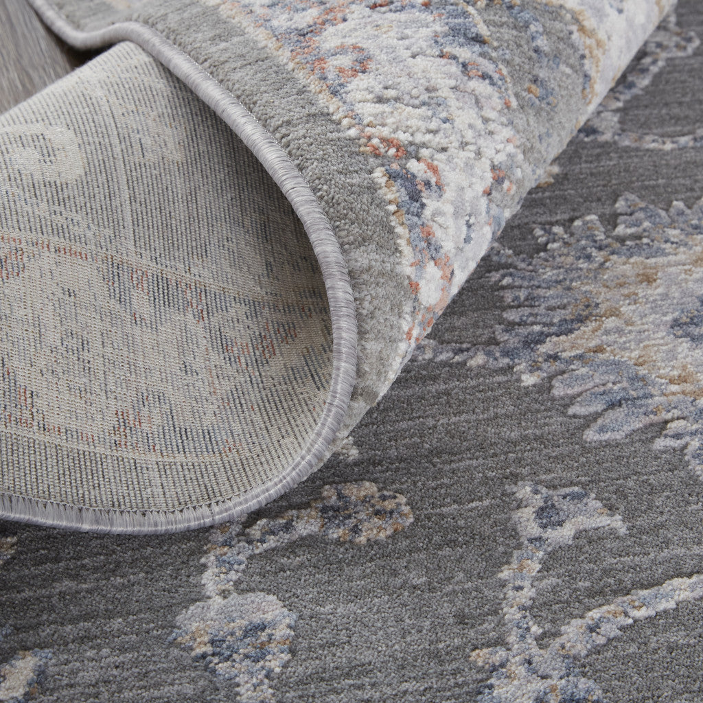 8 x 10 Gray & Ivory Floral Power Loom Rug