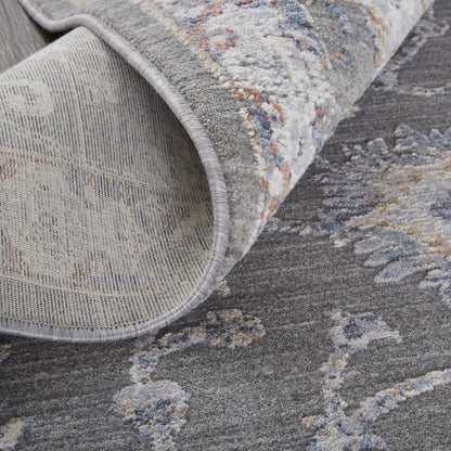 8 x 10 Gray & Ivory Floral Power Loom Rug