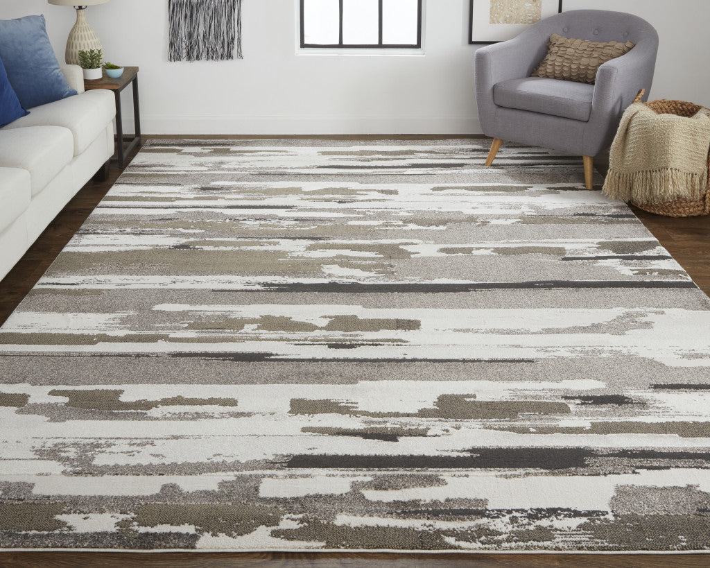 8 x 10 Gray & Ivory Power Loom Distressed Rug