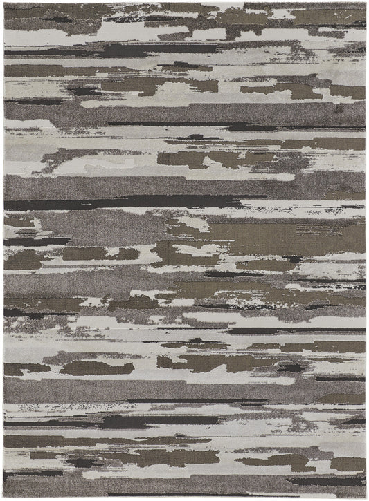 12 x 15 Gray & Ivory Power Loom Distressed Rug