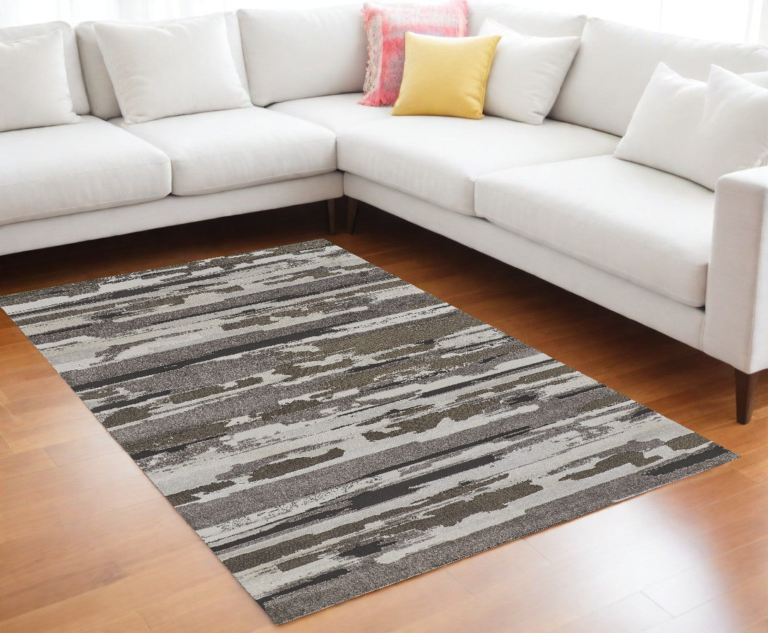 12 x 15 Gray & Ivory Power Loom Distressed Rug