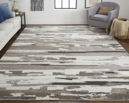 12 x 15 Gray & Ivory Power Loom Distressed Rug