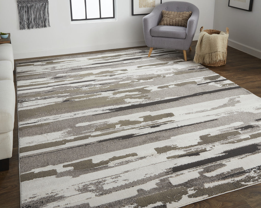 12 x 15 Gray & Ivory Power Loom Distressed Rug