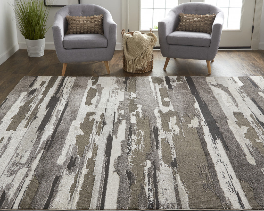 12 x 15 Gray & Ivory Power Loom Distressed Rug
