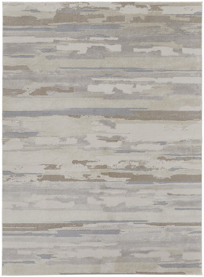 12 x 15 Ivory Tan & Brown Power Loom Distressed Stain Resistant Rug