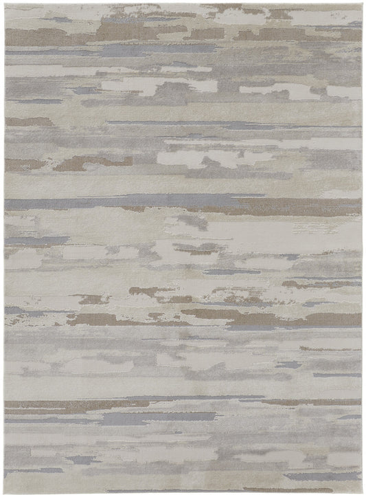 12 x 15 Ivory Tan & Brown Power Loom Distressed Stain Resistant Rug