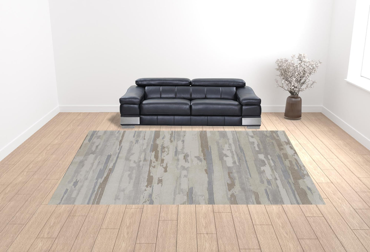 12 x 15 Ivory Tan & Brown Power Loom Distressed Stain Resistant Rug