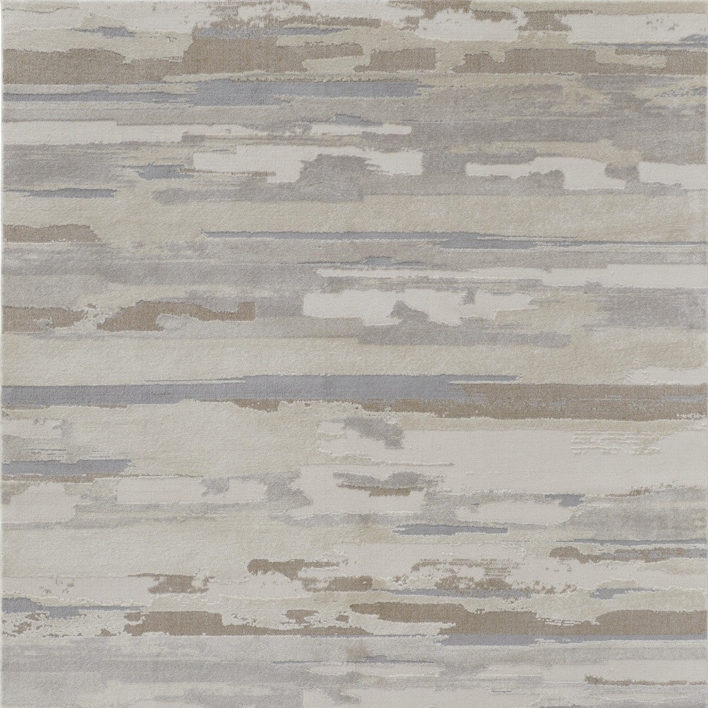 12 x 15 Ivory Tan & Brown Power Loom Distressed Stain Resistant Rug