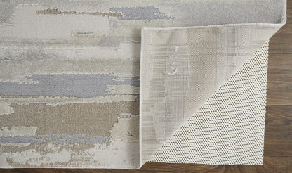 12 x 15 Ivory Tan & Brown Power Loom Distressed Stain Resistant Rug