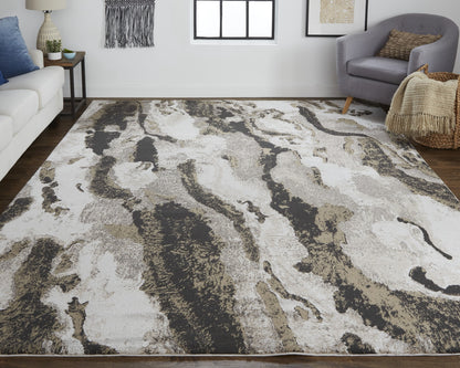 8 x 10 Brown & Ivory Power Loom Distressed Rug