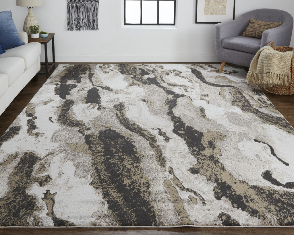 12 x 15 Brown & Ivory Power Loom Distressed Rug
