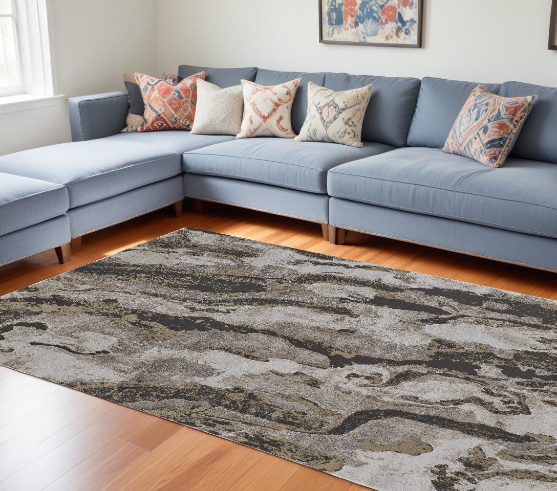 12 x 15 Brown & Ivory Power Loom Distressed Rug