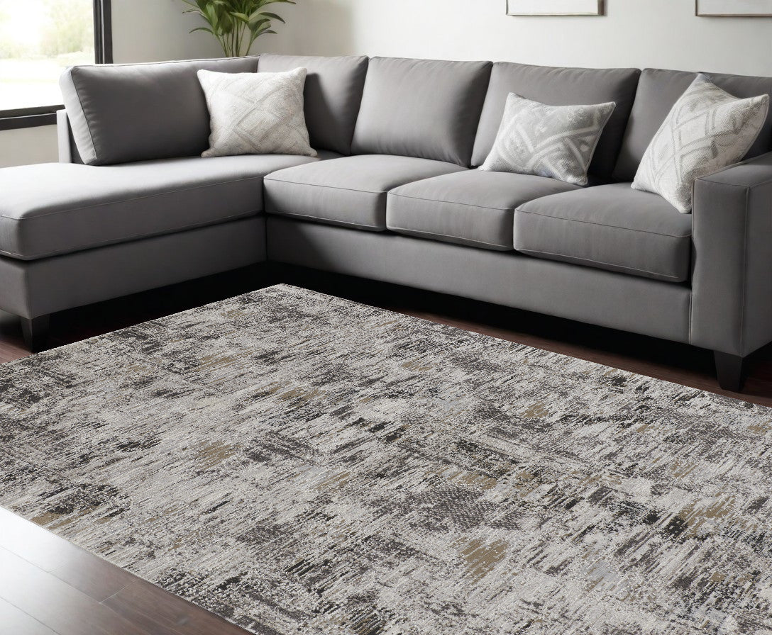 8 x 10 Gray & Ivory Power Loom Distressed Rug