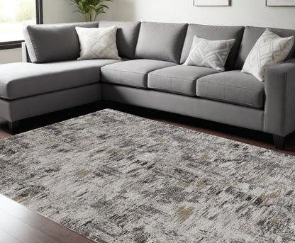 8 x 10 Gray & Ivory Power Loom Distressed Rug