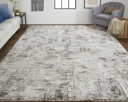 8 x 10 Gray & Ivory Power Loom Distressed Rug