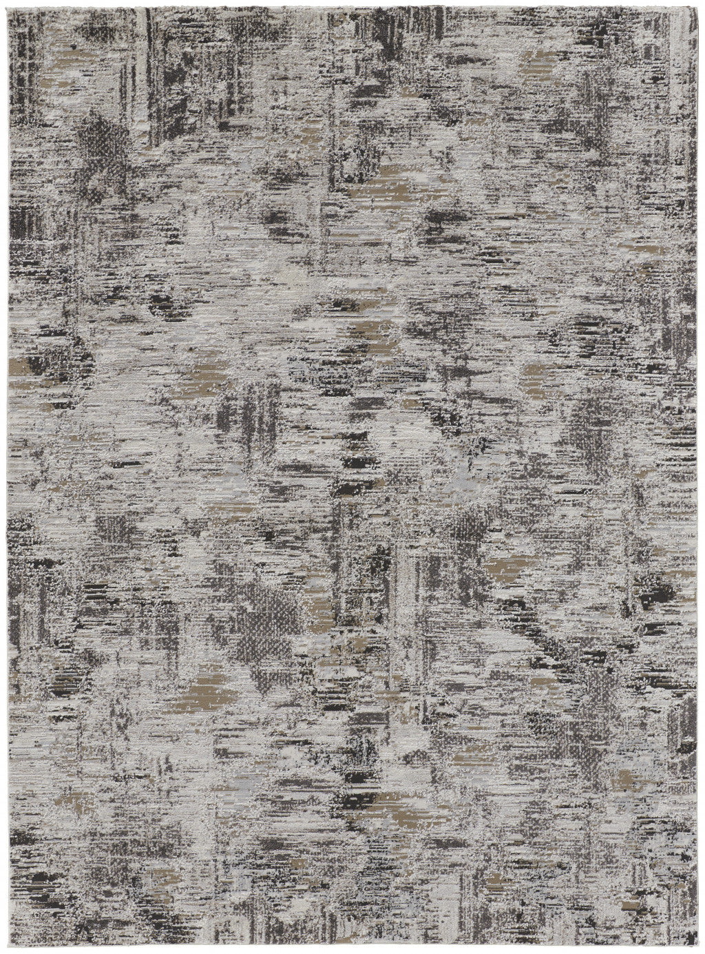 12 x 15 Ivory Gray & Brown Power Loom Distressed Stain Resistant Rug