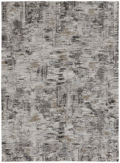 12 x 15 Ivory Gray & Brown Power Loom Distressed Stain Resistant Rug