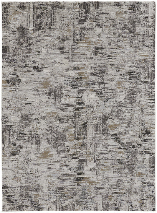 12 x 15 Ivory Gray & Brown Power Loom Distressed Stain Resistant Rug