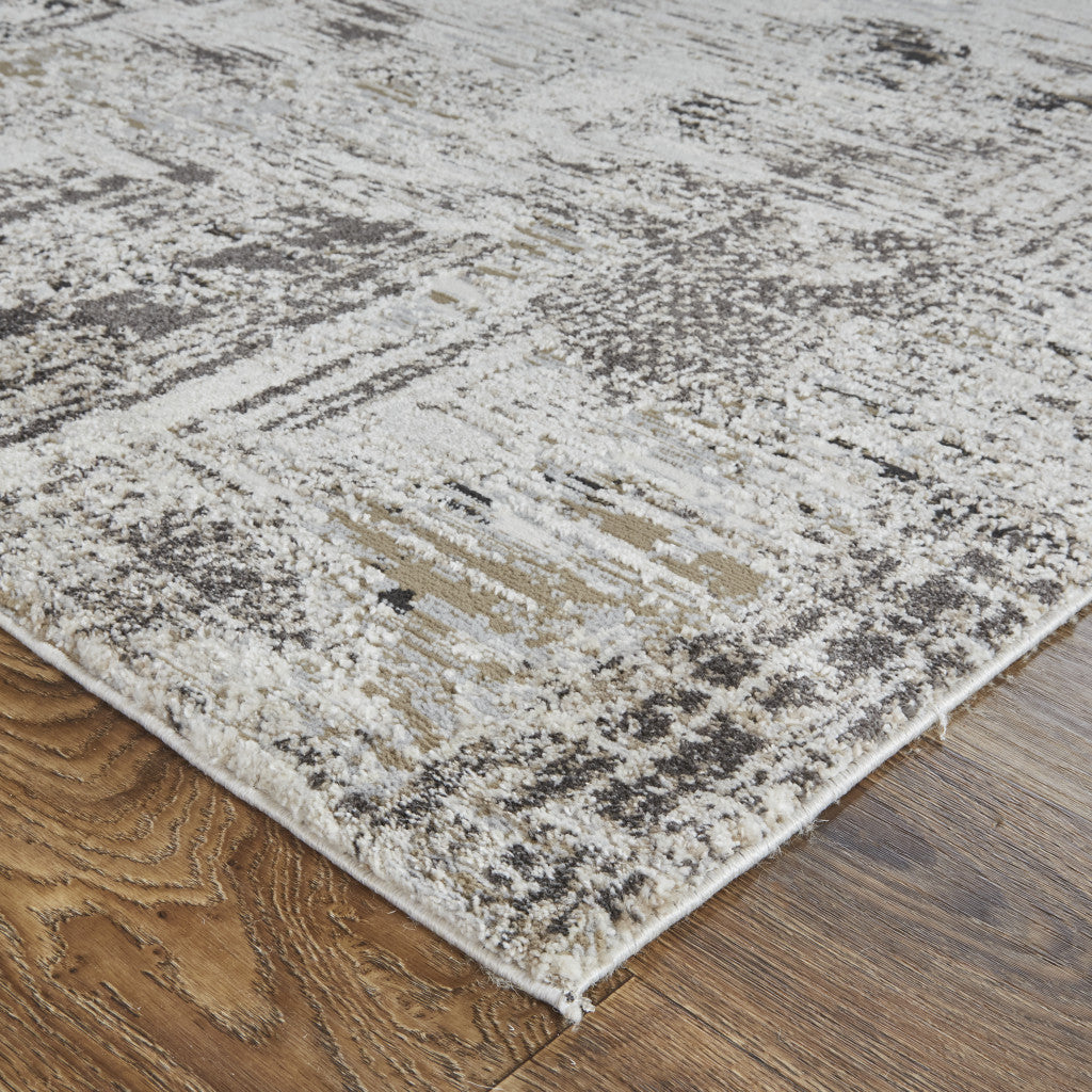 12 x 15 Ivory Gray & Brown Power Loom Distressed Stain Resistant Rug