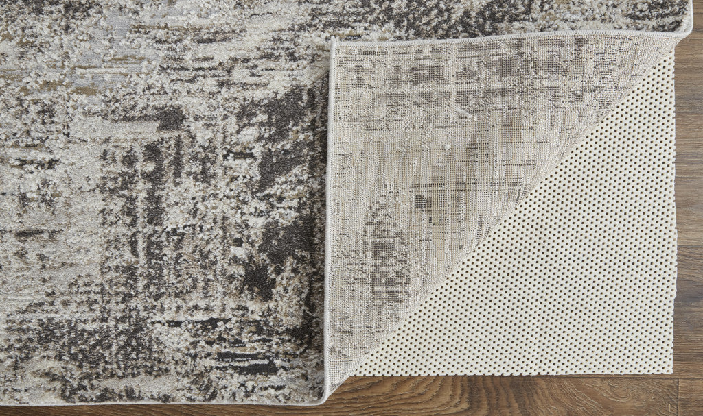 12 x 15 Ivory Gray & Brown Power Loom Distressed Stain Resistant Rug