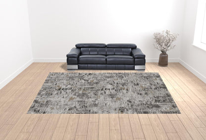 12 x 15 Ivory Gray & Brown Power Loom Distressed Stain Resistant Rug