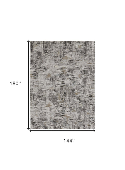 12 x 15 Ivory Gray & Brown Power Loom Distressed Stain Resistant Rug